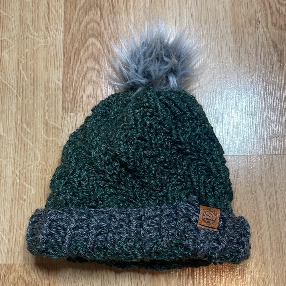 Green and grey winter hat